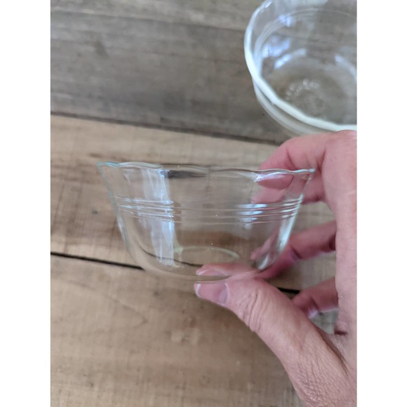 Vtg Set of 4 Pyrex Clear Glass Scalloped Edge 3 Ringed Custard Cups #463 - 6 oz - Picture 6 of 8
